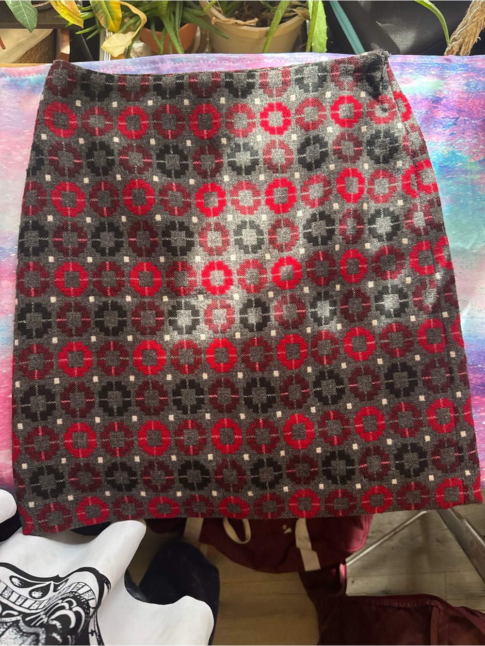 Talbots Red and Gray Geometric Mini Skirt